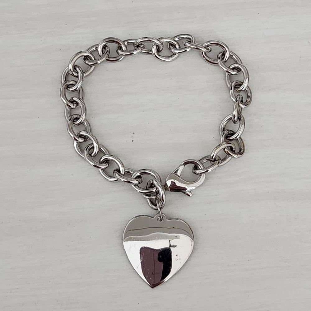 Silvertone Charm Bracelet with Heart Charm 8"